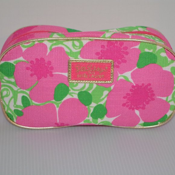 Lilly Pulitzer For Estee Lauder Cosmetic Bag Makeup Tote Pink Green Floral 5 x 9 - Picture 1 of 9